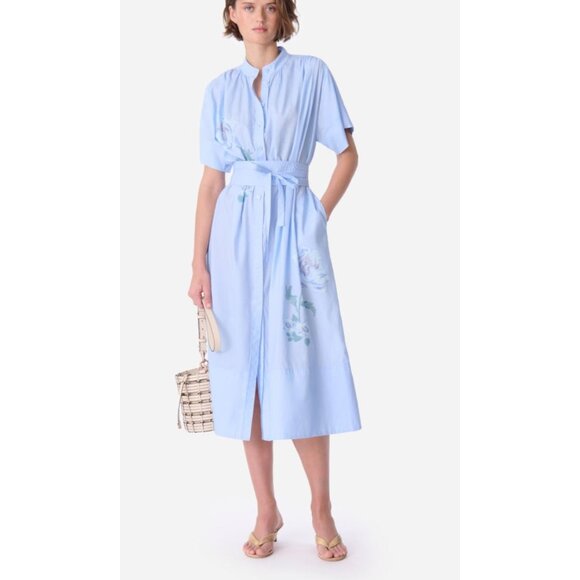 VANESSA BRUNO CIAO BLUE MIDI DRESS Icy Floral Embroidered Size XS - Picture 1 of 3